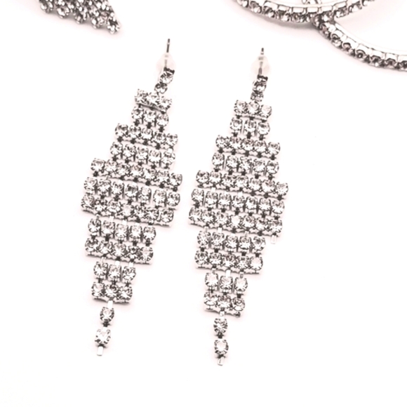 NWT nOir 3 piece earring set, straight post dangle stud and hoop bridal set $168 - Picture 5 of 9
